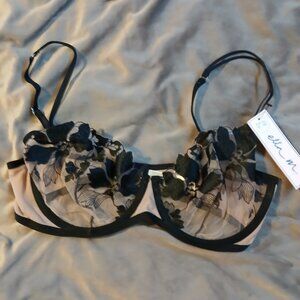 Ella M Women's Sheer Mesh and Black Lace Underwire Bra EUR Size 75 C    NWT